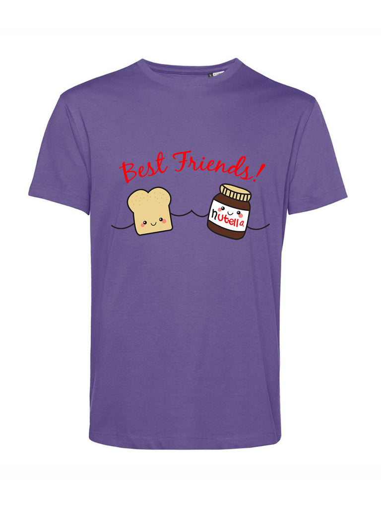 Maglietta migliori amiche viola con scritta "Best friends", come la nutella col pane, Teetogo