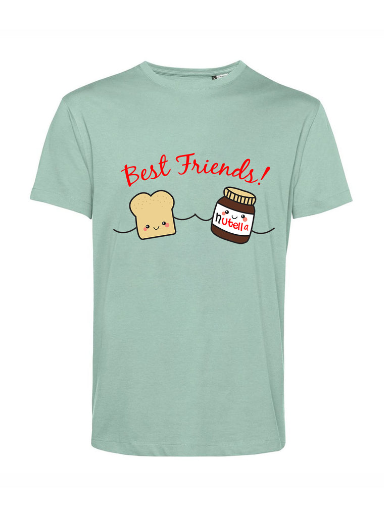 Maglietta migliori amiche verde con scritta "Best friends", come la nutella col pane, Teetogo