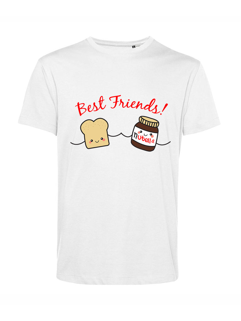 Maglietta migliori amiche bianca con scritta "Best friends", come la nutella col pane, Teetogo