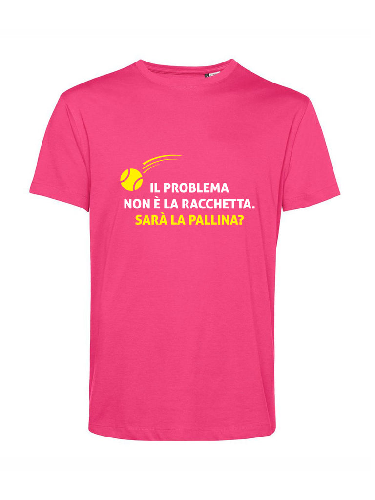 Maglietta con scritta divertente di tennis "Il problema non è la racchetta. Sarà la pallina?", tshirt rosa, Teetogo